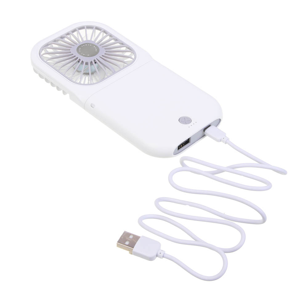 Вентилятор ручной складной с пауэрбэнком тм LEBEN 3.7в/1200мАч, USB-кабель, белый - #11