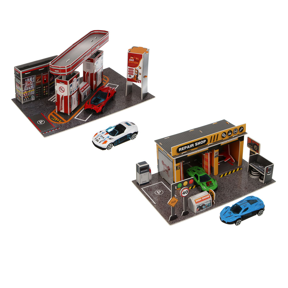 ИГРОЛЕНД Набор игровой "Сервисный центр", 2 машины, PP, металл, 24х21х4 см, 2 дизайна - #2