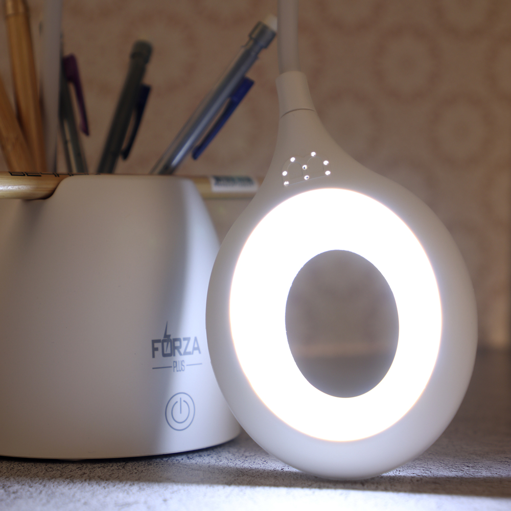 FORZA Лампа настольная, 16 LED, 6W, 600Lm, питание USB, с подставкой, кабель 1.5м, пластик, белая - #12
