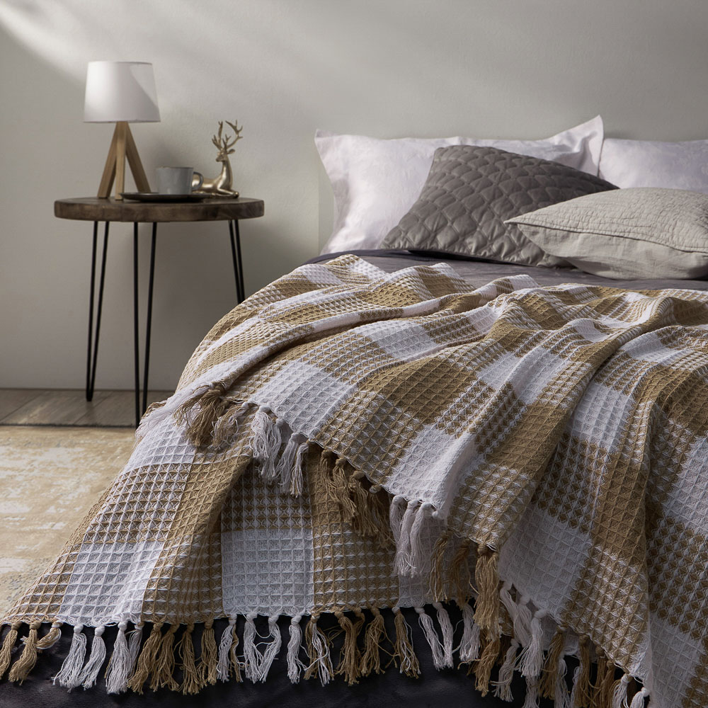 PROVANCE Basic Плед хлопок, 180х200см, клетка, бежевый - #10