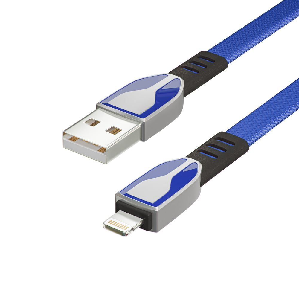 BY Кабель для зарядки Графика iP, 2.4А, 1м, Быстрая зарядка, штекер металл, синий - #4