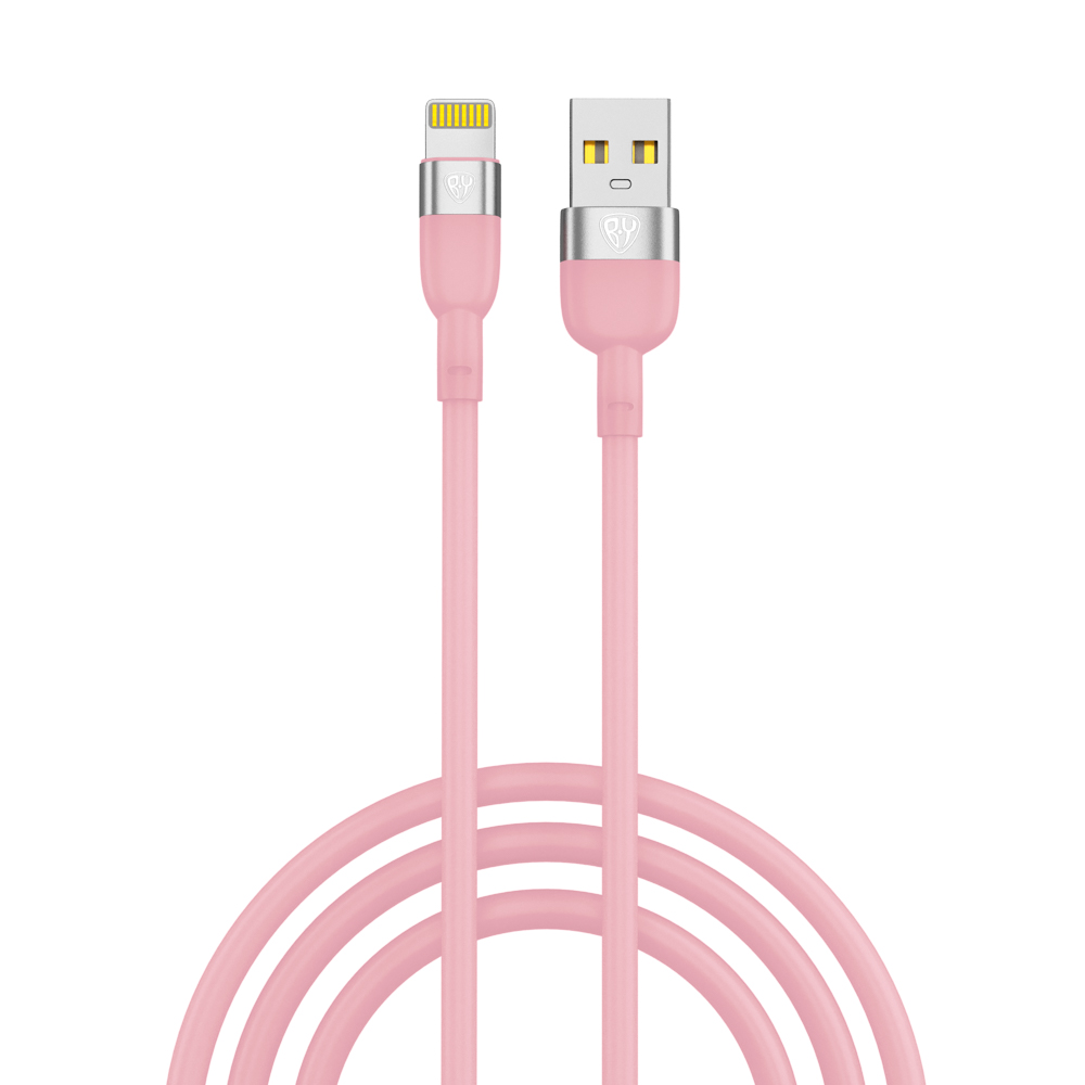 BY Кабель для зарядки Live iP, 1м, 2.4A, силиконовая оплетка, розовый - #1