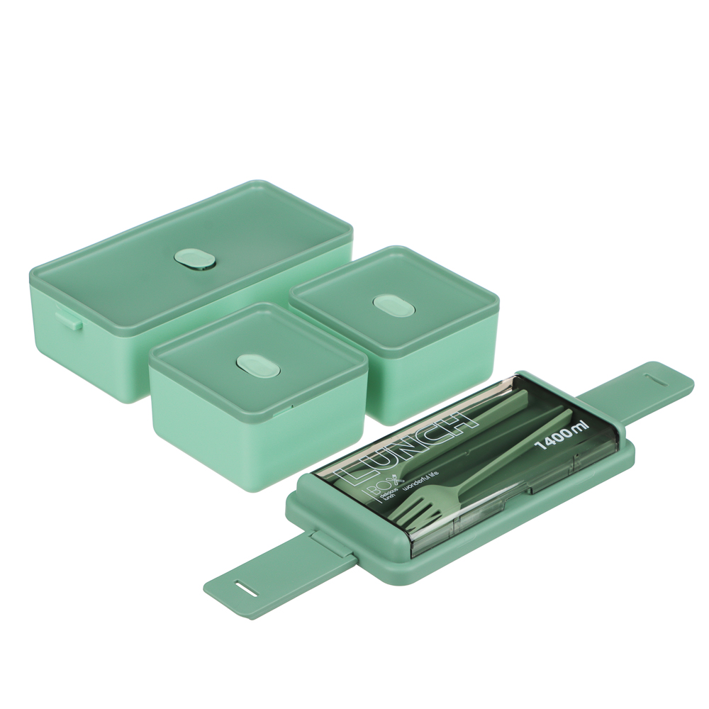 Ланч-бокс, 1400мл, со столовыми приборами (ложка вилка) PP/PS/TPR - #4