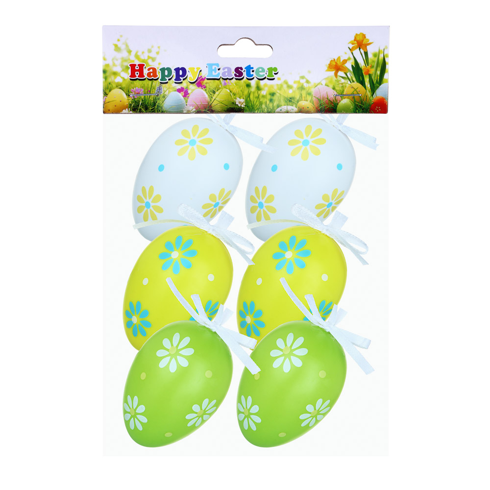 Декор пасхальный в виде яиц, набор 6 шт, 6см, 3 вида, пластик - #4