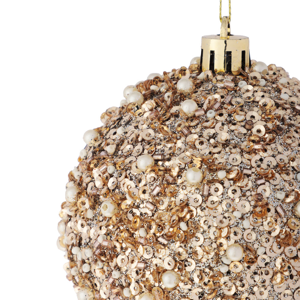 СНОУ БУМ Шар пластик 8 см, шампань, в обсыпке - #2