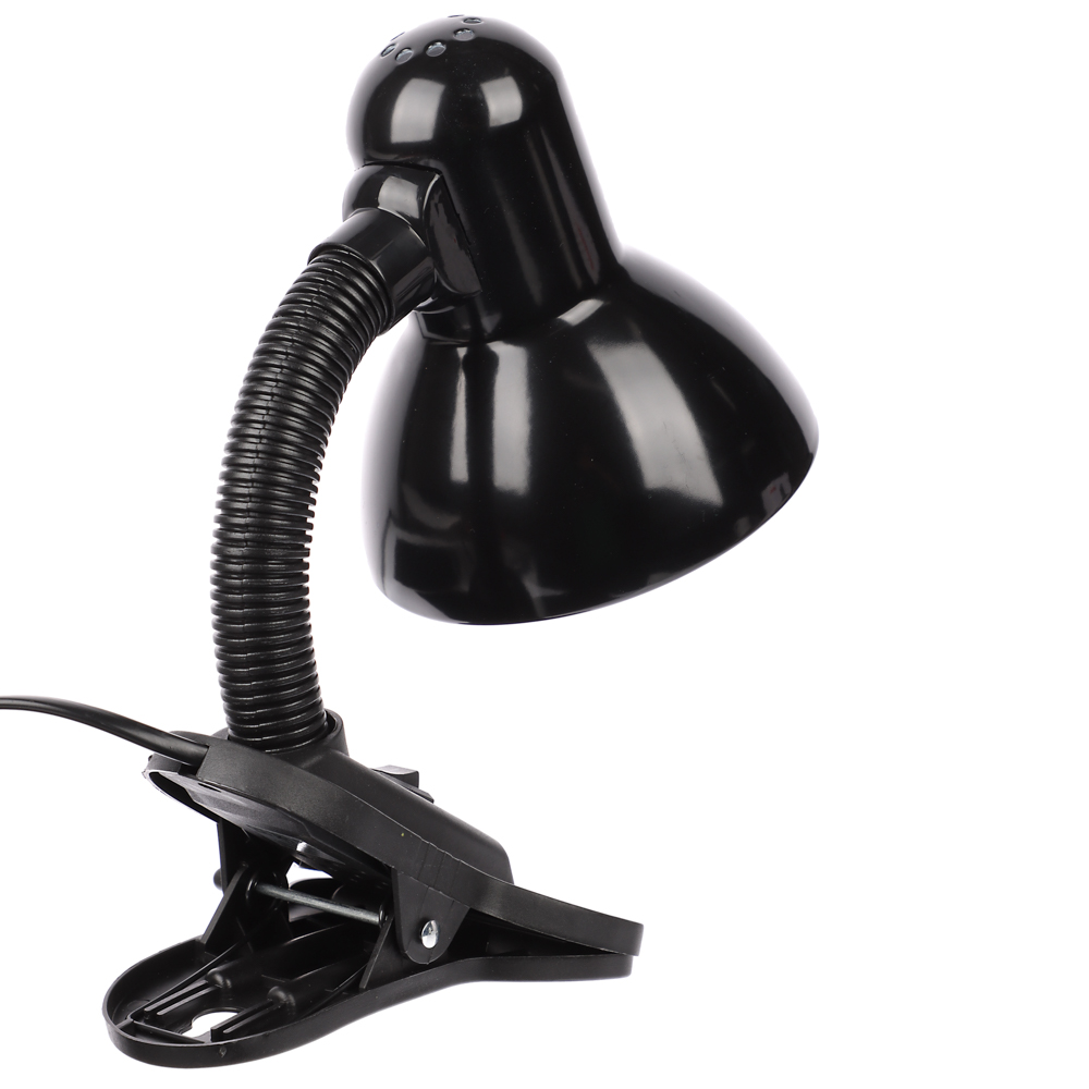 BY Светильник на прищепке, E27, 40 Вт, 230 В, гнущаяся ножка 10 см, шнур 75 см, черный - #7