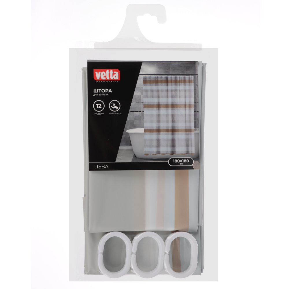 VETTA Шторка для ванной, ПЕВА, 60 г/м2, 180х180см, Полосы, 024 - #4