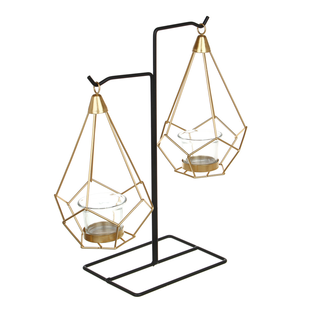 Подсвечник металлический со стеклянными чашами для двух свечей, 16х20х33 см - #1