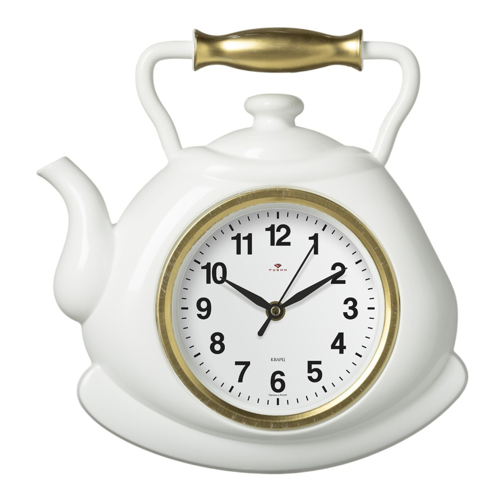 Часы настенные чайник 27х28,5 см, корпус белый с золотом "Классика", арт.3129-002 - #1