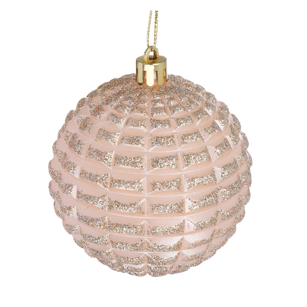 СНОУ БУМ Шар пластик 8 см, жемчужный, формовой в глиттере - #2