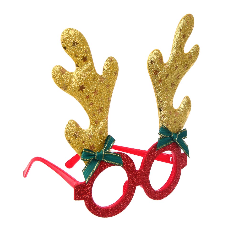 СНОУ БУМ Очки новогодние с рожками, 13см, полиэстер, пластик, 2 дизайна - #3