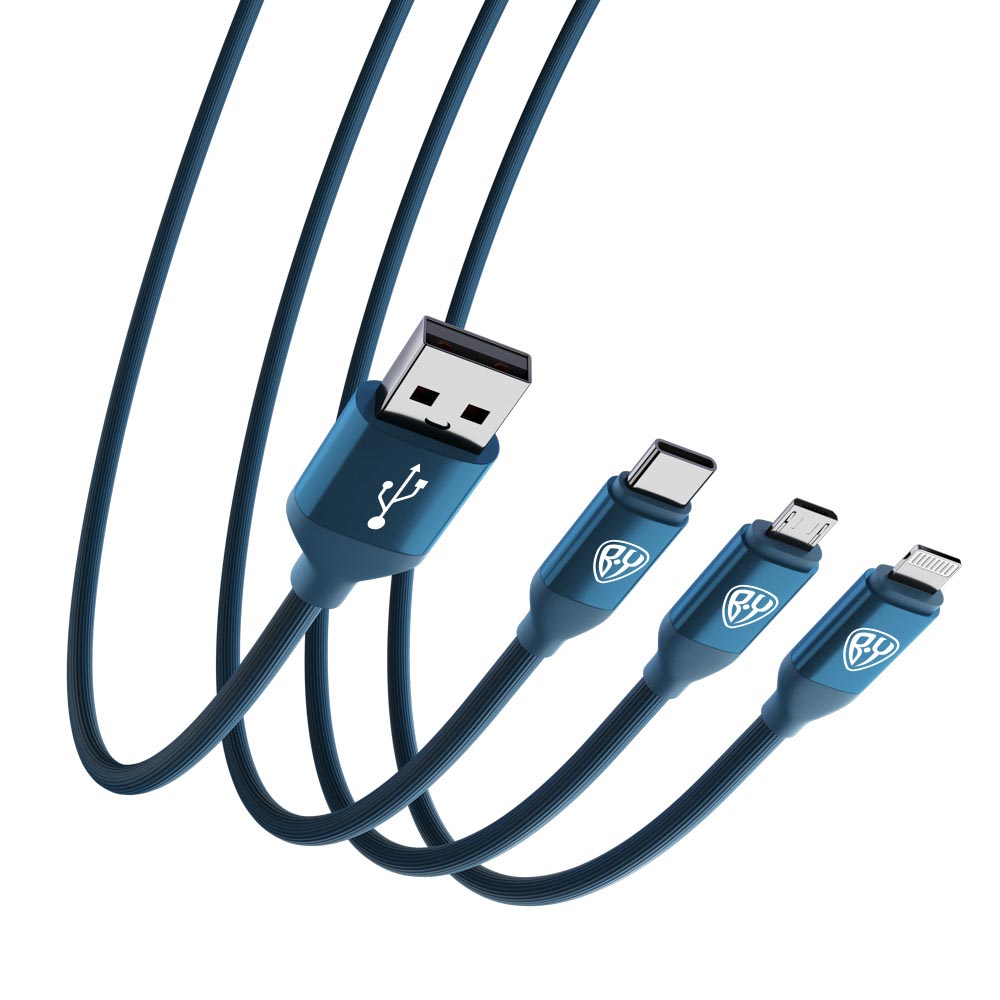Кабель для зарядки BY 3 в 1, iP/Micro USB/Type-C, синий, 2.4А, 1,5 м - #5