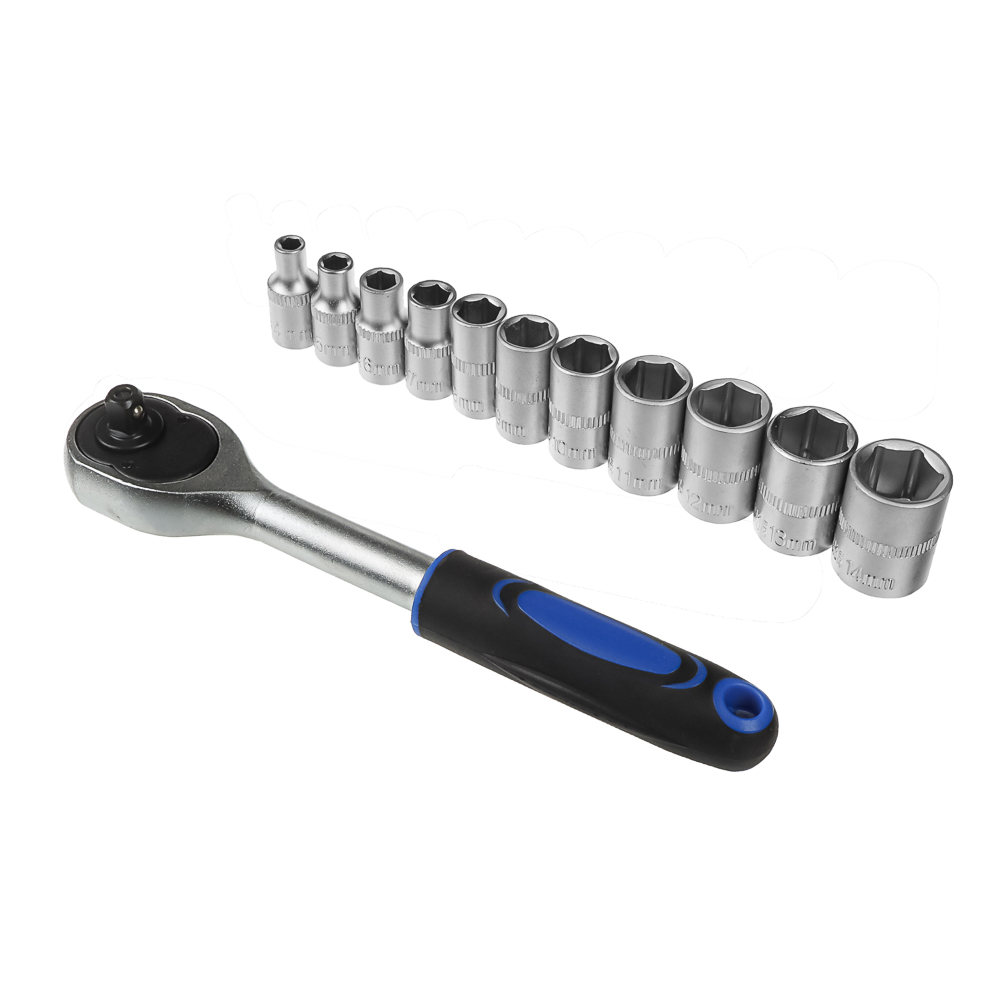 РОКОТ Набор профессионального инструмента, 12 предметов, 1/4" (головки и трещотка) - #1