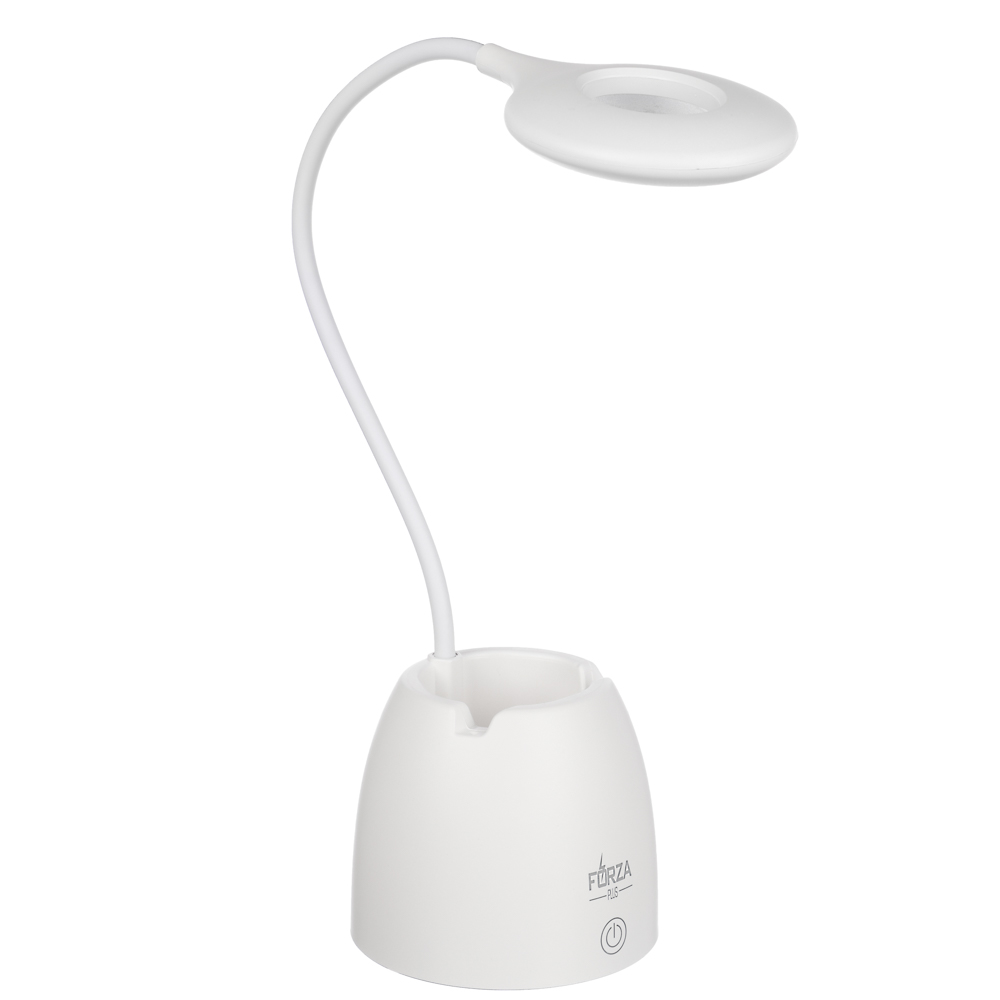 FORZA Лампа настольная, 16 LED, 6W, 600Lm, питание USB, с подставкой, кабель 1.5м, пластик, белая - #1