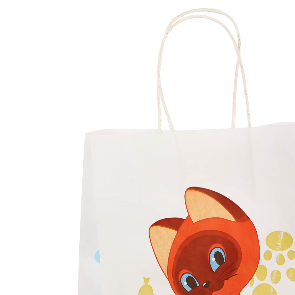 Пакет подарочный с кручеными ручками крафт 24х14х30см, "Котёнок по имени Гав. У меня лапки" в ассорт - #9