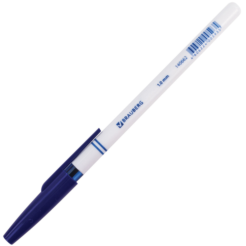 Ручка шариковая "Офисная", синяя, белый корпус, 1 мм, линия письма 0,5 мм, 140662 - #3