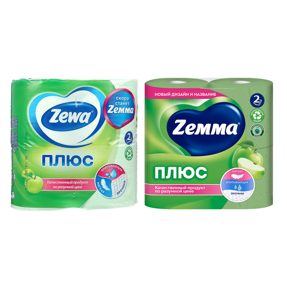 Туалетная бумага ZEWA/ZEMMA Плюс Яблоко, 2 слоя, 4 рулона - #1