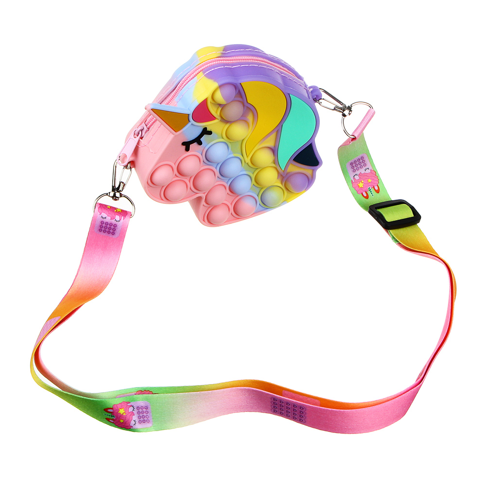 Сумка-мини в форме единорога, 13х10,5х3,7 см, с эффектом "поп-ит", силикон, металл, полиэстер, лента - #1