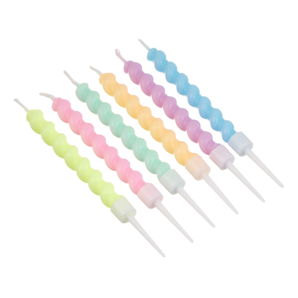 Набор свечей витых для торта тм Fntastic, 6 шт, 7,5 см, парафин, микс - #4