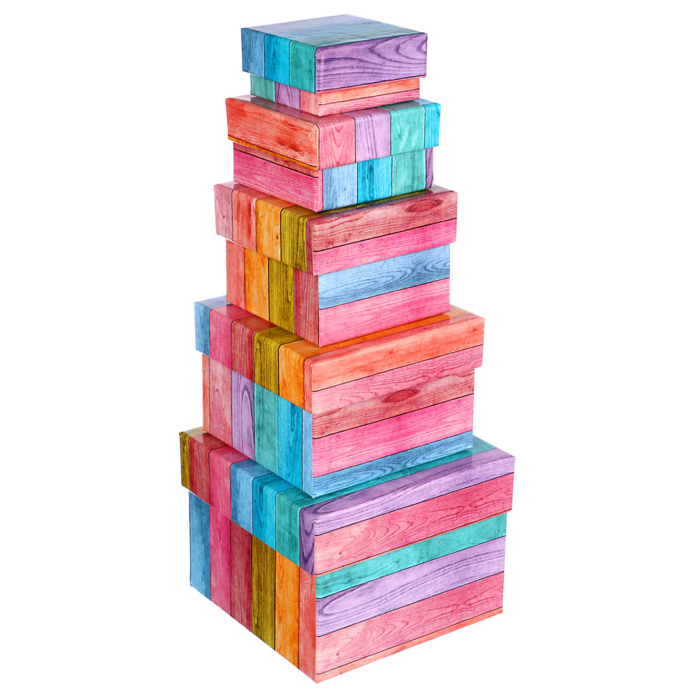 Набор квадратных коробок 5 в 1 "Кантри" (12x12x9 - 6x6x3 см) ПП-3353, бумага - #2