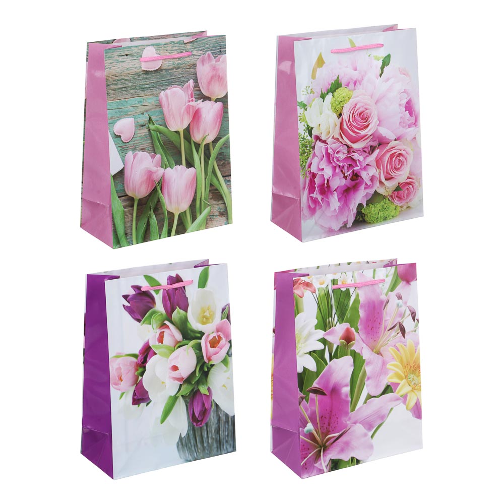 LADECOR Пакет подарочный, бумажный, 17,5x24x8 см, 4 дизайна, весенние цветы - #1