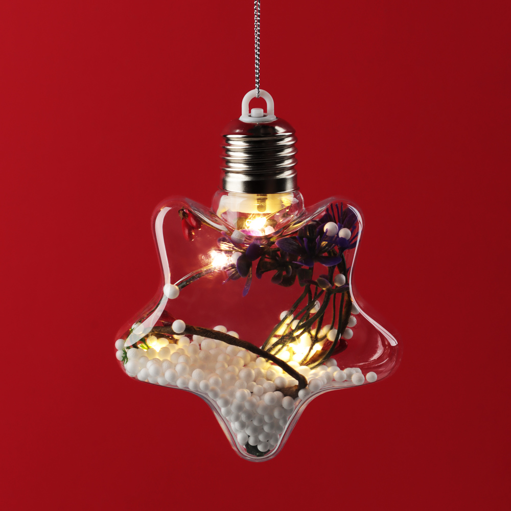 СНОУ БУМ Подвеска 10см прозрачная с декором внутри, шар, звезда, LED, 2 вида - #5