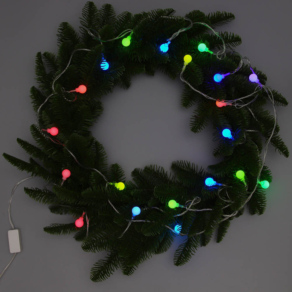 СНОУ БУМ Гирлянда эл. вьюн 4м, 20LED, шар 1,6см, мульти в диоде/RGRB, перелив, ПВХ прозрачный, 220В - #5