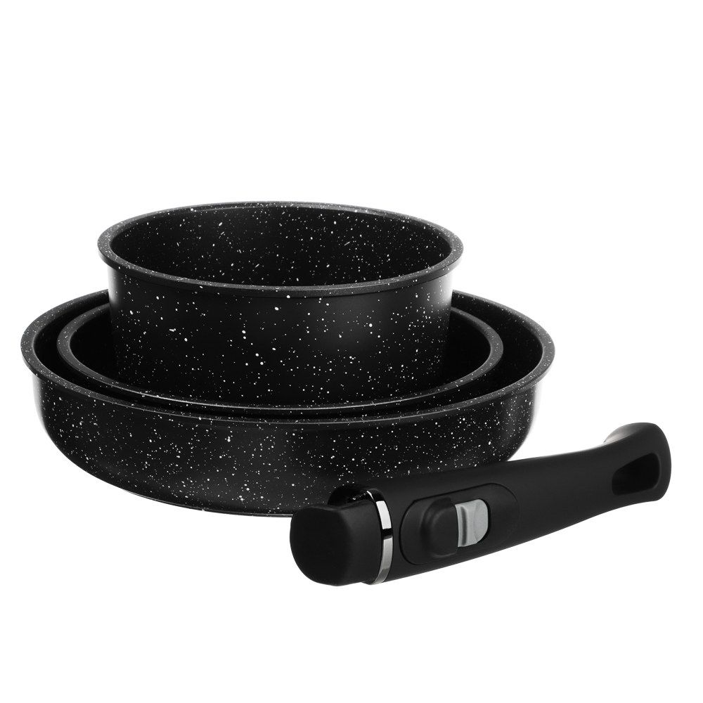 SATOSHI Нера Наб.пос. 4пр съемная ручка, ковш 1,3л, сковороды 20,24см, антиприг.мрамор, индукция - #5