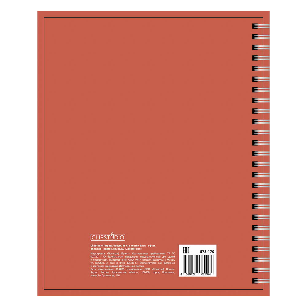 ClipStudio Тетрадь общая 48 л. в клетку, блок офсет, обложка картон, спираль "Однотонная" 3 диз. - #3