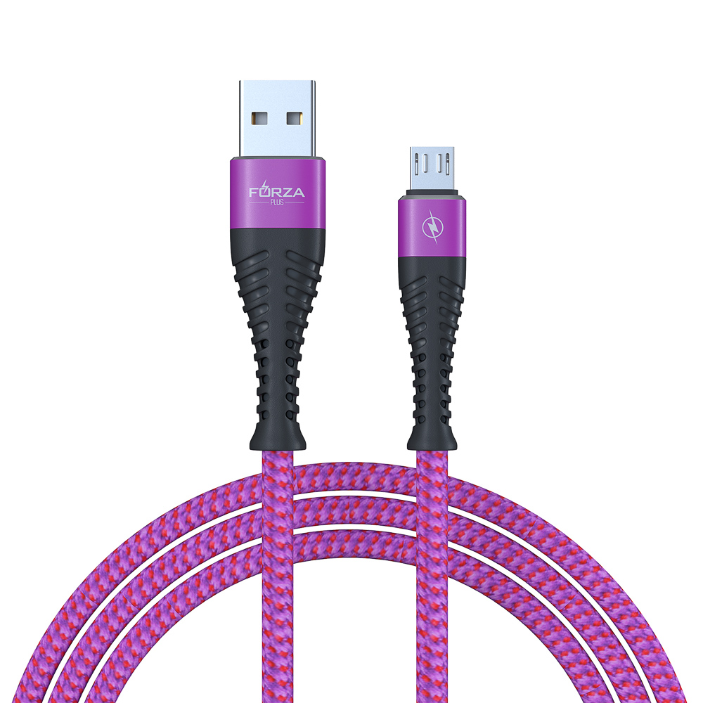 FORZA Кабель для зарядки Венеция Micro USB, 1м, 2А, тканевая оплётка, 3 цвета, пакет - #1