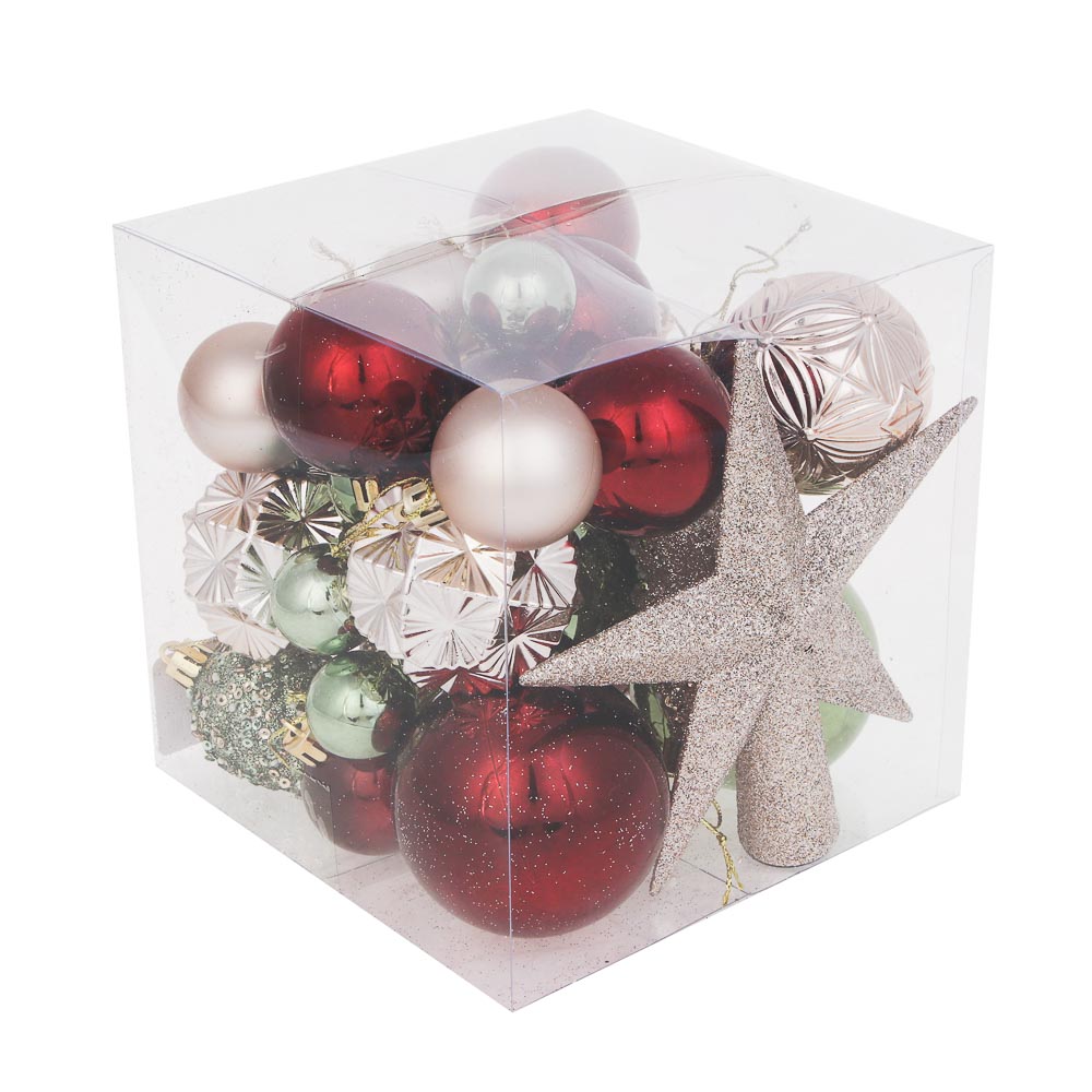 СНОУ БУМ Набор шаров и украшений 32 шт, 3см, 4см, 5см, 6см, 8см, шампань, бордовый, фисташковый - #4