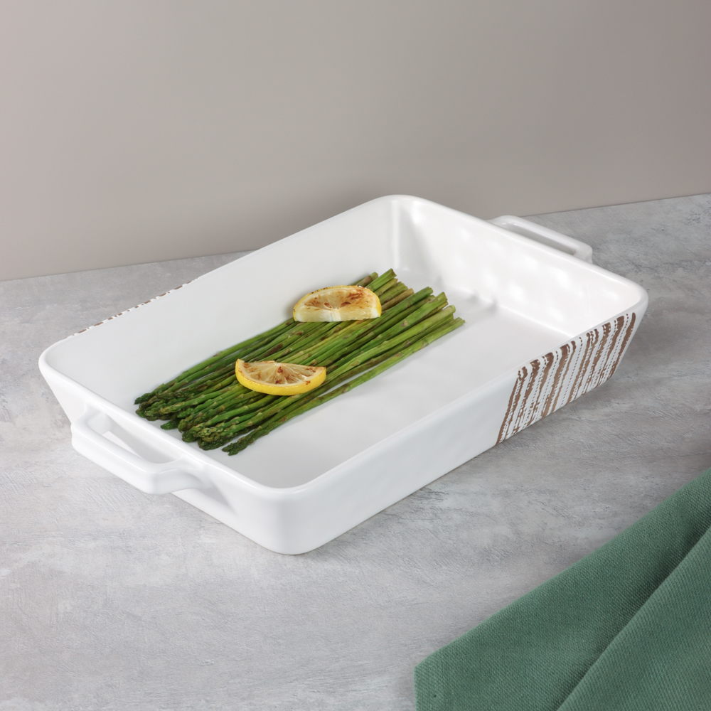MILLIMI Форма для запекания и сервировки прямоугол.с ручками, керамика, 36,5х23х6см, 2,2л, белая - #12