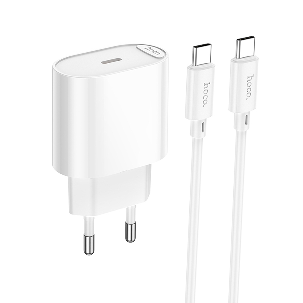 hoco. Комплект зарядное устройство с кабелем модель C109A, USB-С 20W PD, каб C-C 1м, цвет: белый - #1