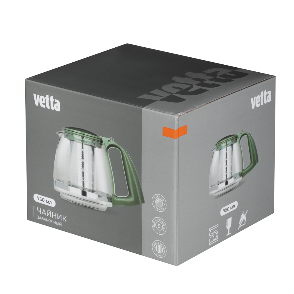 VETTA Чайник заварочный 750мл, ситечко из нержавеющей стали, стекло, полипропилен - #8