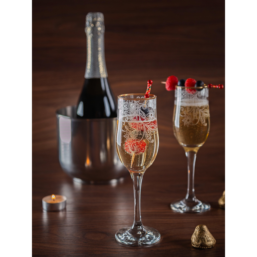 Набор бокалов для шампанского, с гравировкой и золотой отводкой, 2 шт, 200 мл - #5