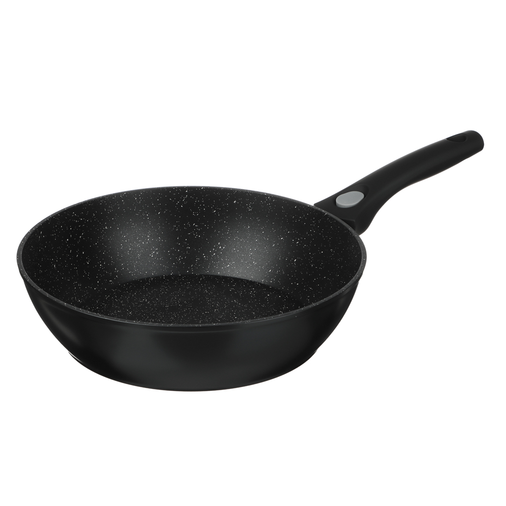 Сковорода глубокая литая тм SATOSHI Оникс с крышкой d28см, антипр.покр. мрамор, съем. ручка, индук. - #1