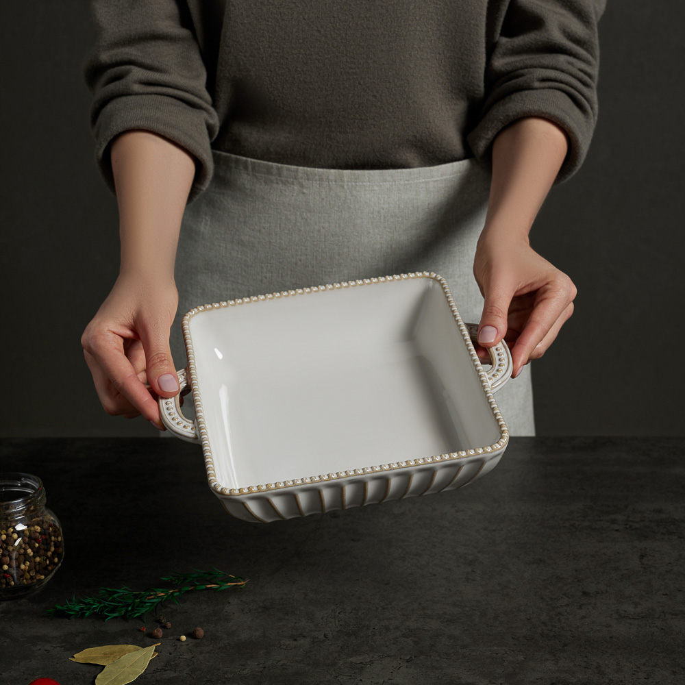 BY COLLECTION Форма для запекания и сервировки квадрат.с ручками, керамика, 25х21х5см, бел. - #10