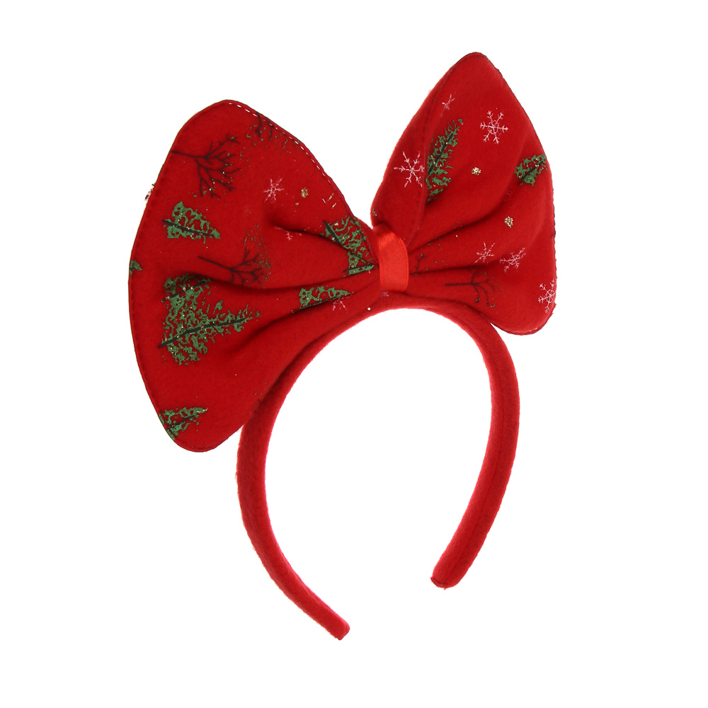 СНОУ БУМ Ободок новогодний с бантом, диаметр 12см, пластик, полиэстер, 2 дизайна - #3