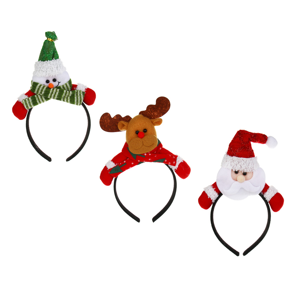 СНОУ БУМ Ободок новогодний, диаметр 12см, полиэстер, пластик, 3 дизайна - #1