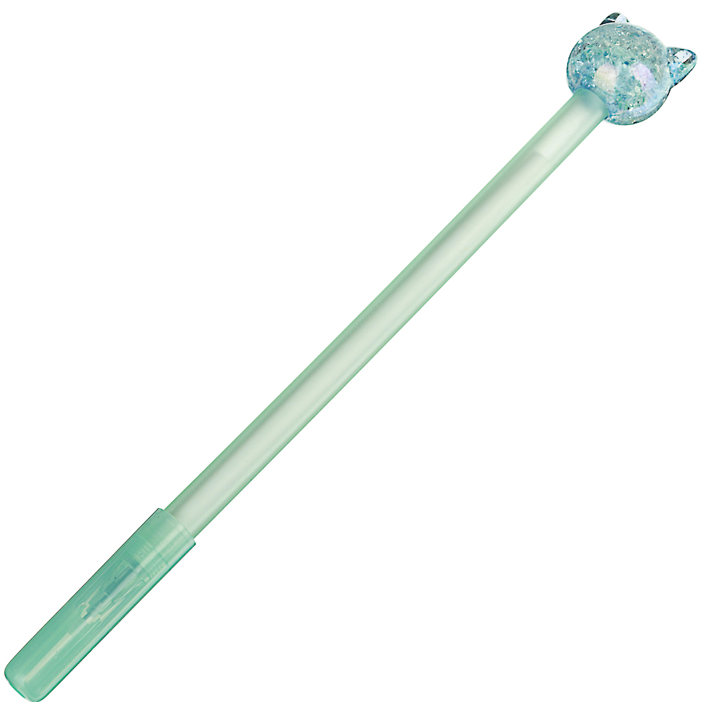 Ручка гелевая синяя, с акрил.наконечником в форме единорога/котика, пластик, 17,5-19см, 3 цв.корпуса - #15