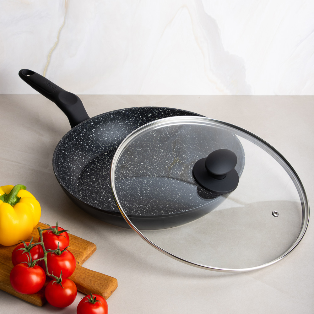 SATOSHI Стоун Сковорода литая с крышкой d28см, антипригарное покрытие мрамор, индукция - #13