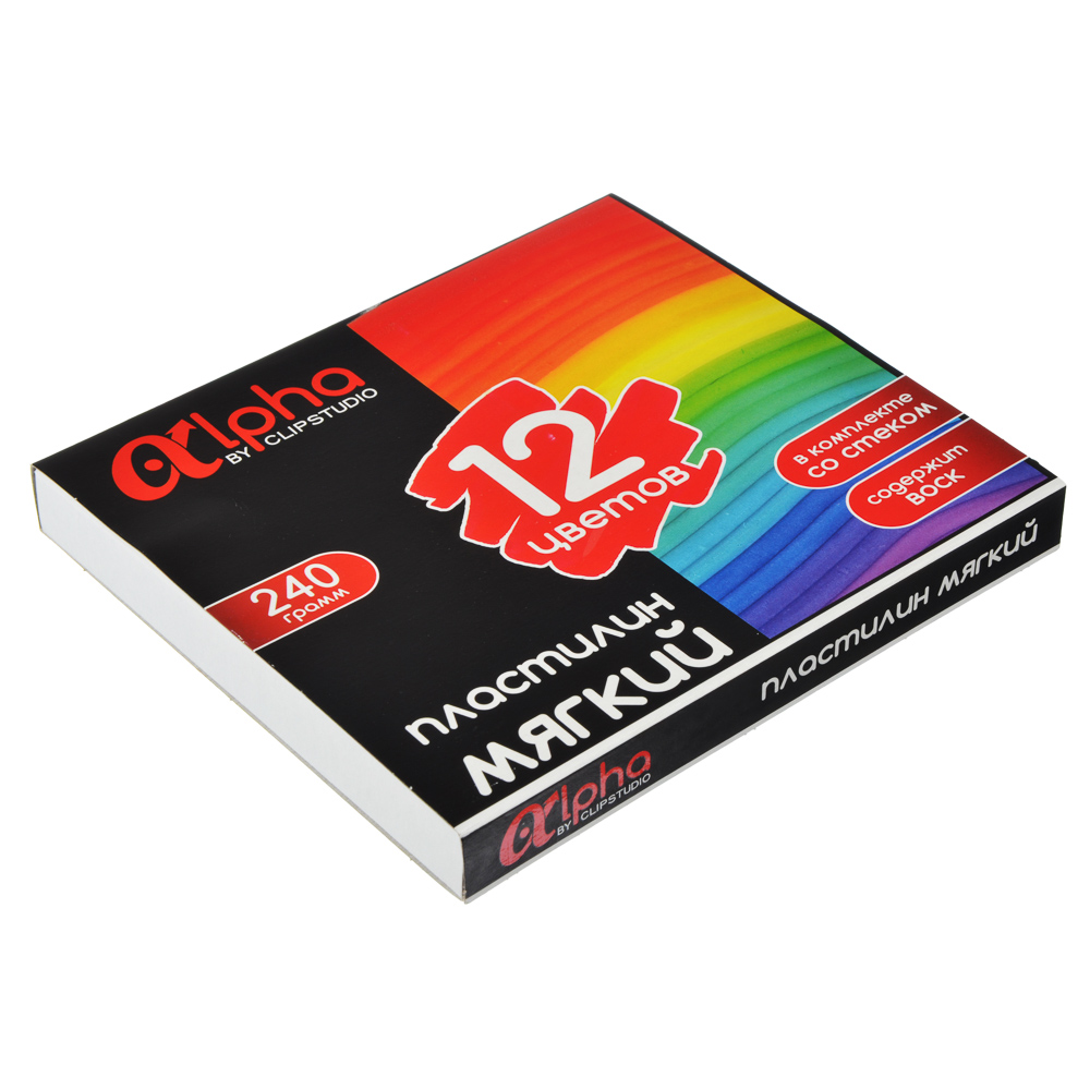 ClipStudio Пластилин мягкий, 12цв. 240г "Альфа", со стеком, в картонной коробке с выб.лаком, ПРЕМИУМ - #2