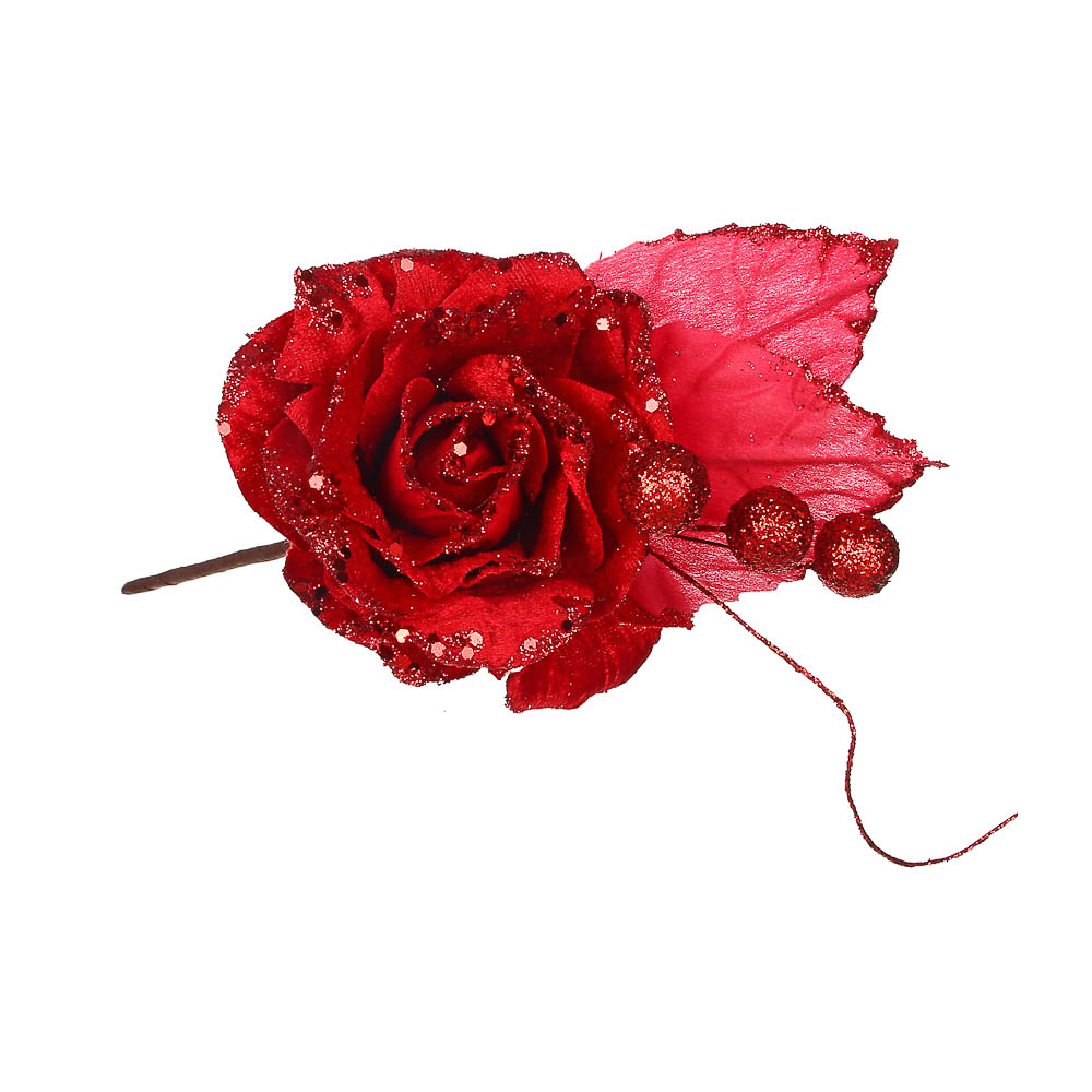 СНОУ БУМ Цветок декоративный в виде розы, 32x12 см, полиэстер, 2 цвета - #2