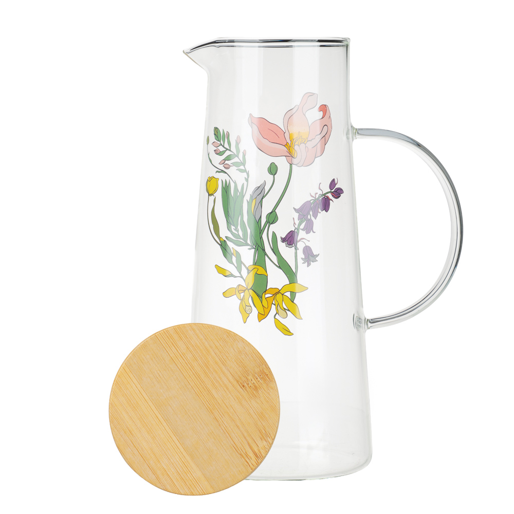 Кувшин с металлическим фильтром бамбуковая крышка тм SATOSHI Ботаника, 1500мл, стекло - #5