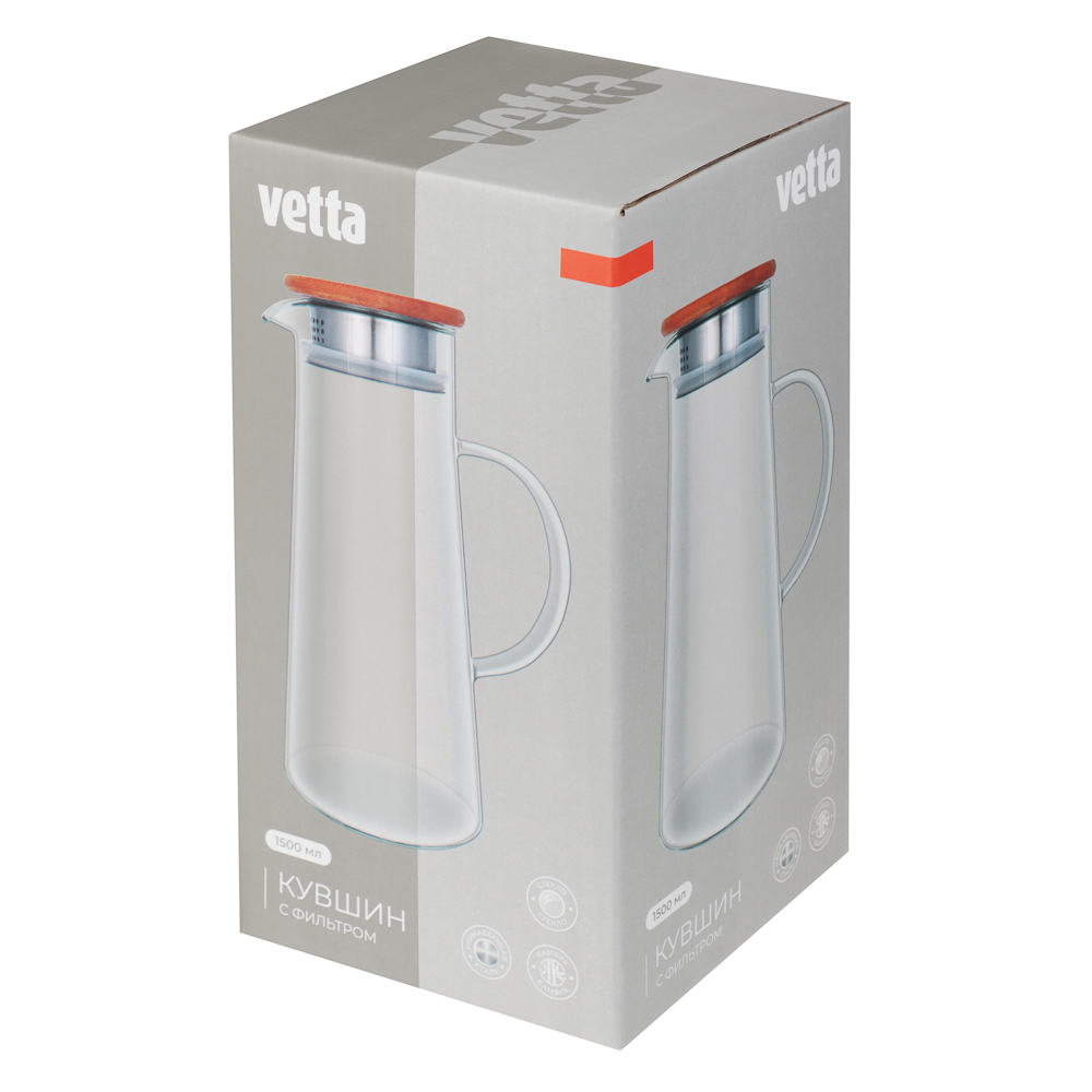 VETTA ЭКО Кувшин 1500мл, с металлическим фильтром, бамбуковая крышка, стекло - #7