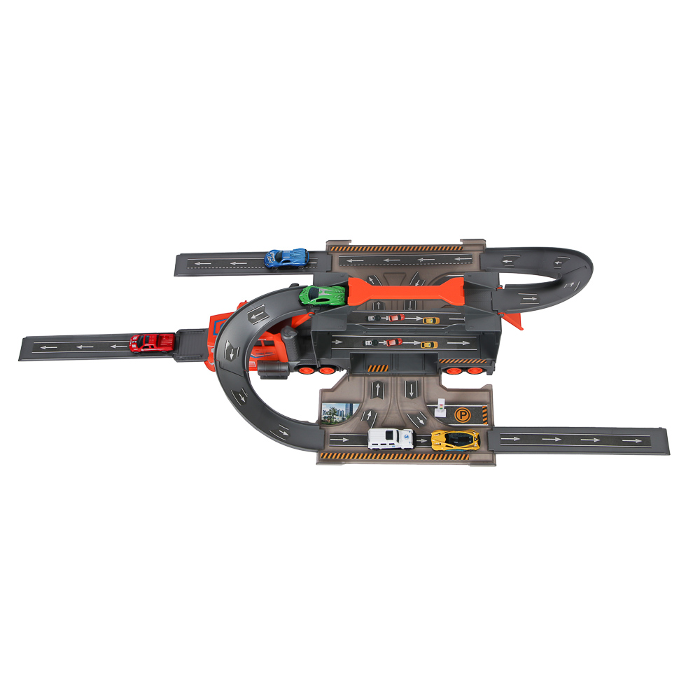 ИГРОЛЕНД Городской автовоз с треком, 5 машин, дорожные знаки, ABS, металл, 46,5х13х21 см - #9