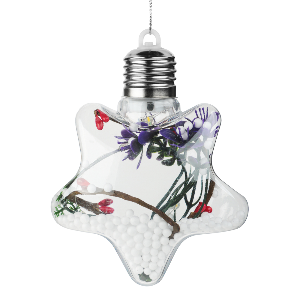 СНОУ БУМ Подвеска 10см прозрачная с декором внутри, шар, звезда, LED, 2 вида - #2