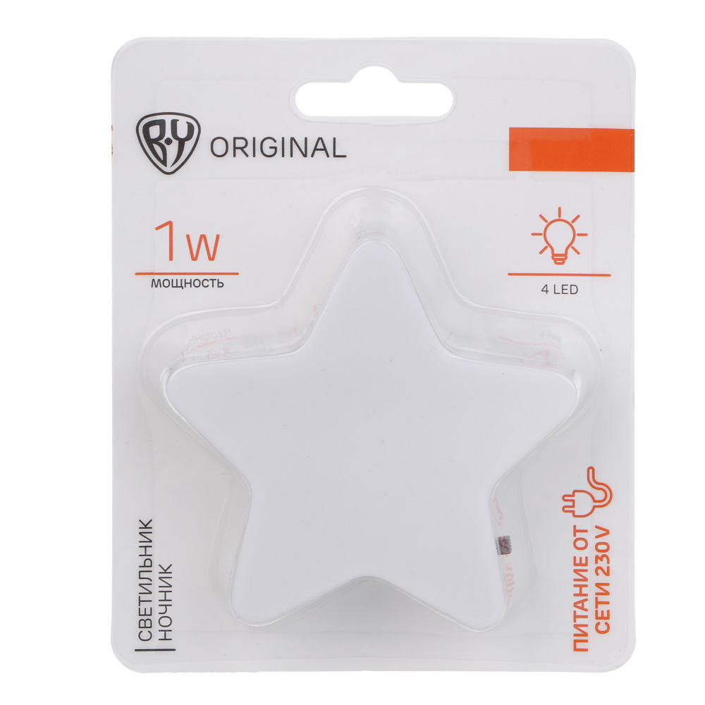 BY Светильник-ночник в розетку Звезда светодиодный, 1Вт, 8см, 230В, пластик, белый - #9
