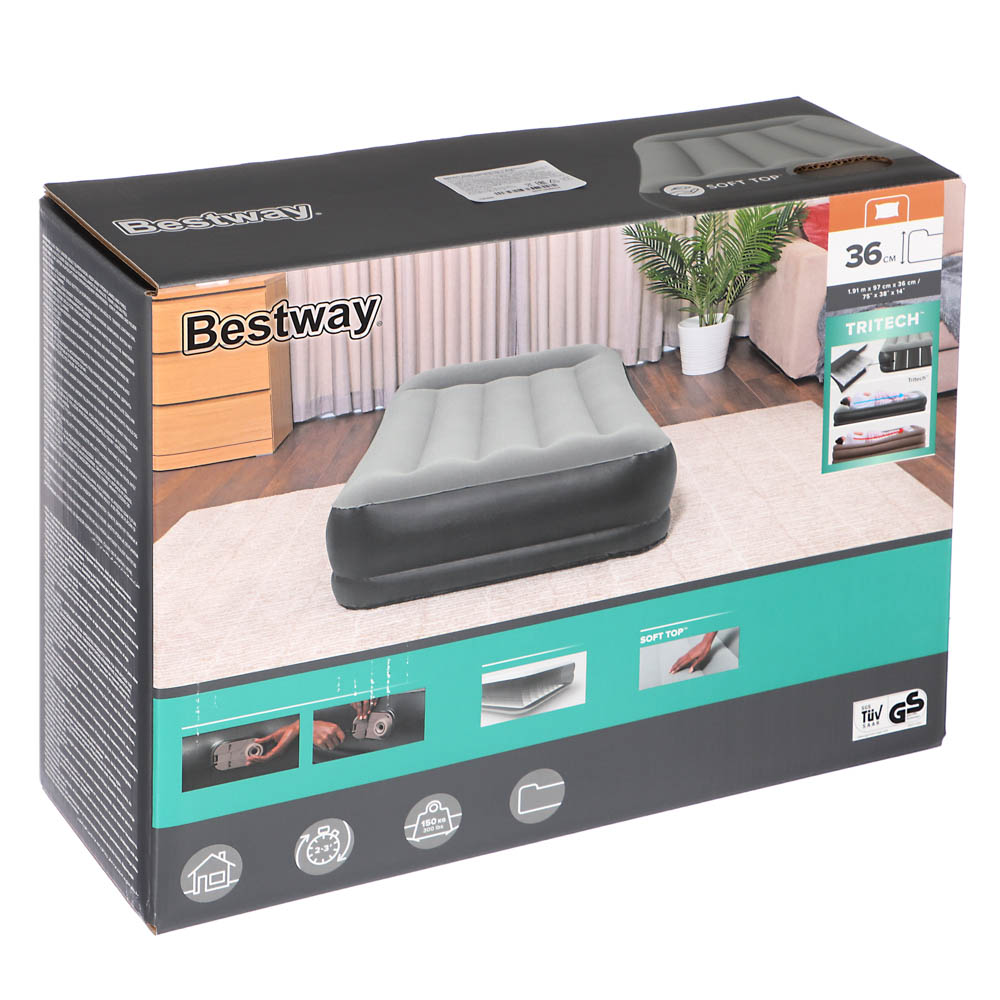 BESTWAY Кровать надувная Twin со встроенным электронасосом, PVC, 191x97x36см, 67723 - #2