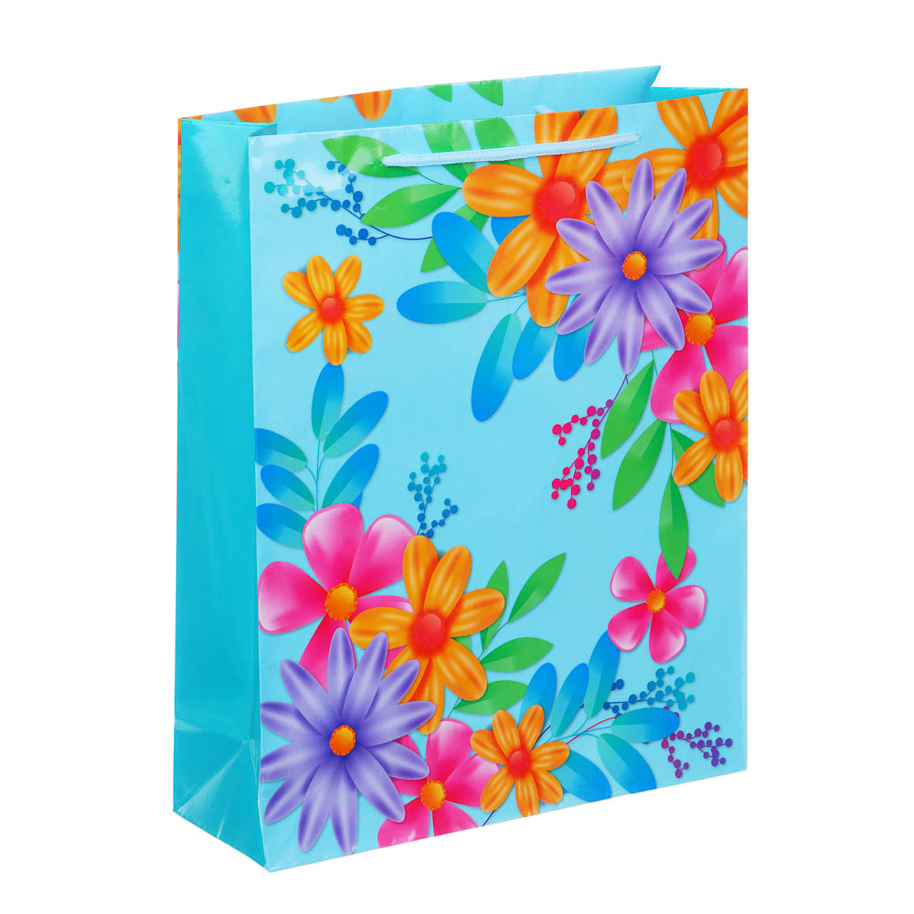 LADECOR Пакет подарочный бумажный, 26x32x9 см, 4 дизайна, Цветочный узор, арт 2 - #2